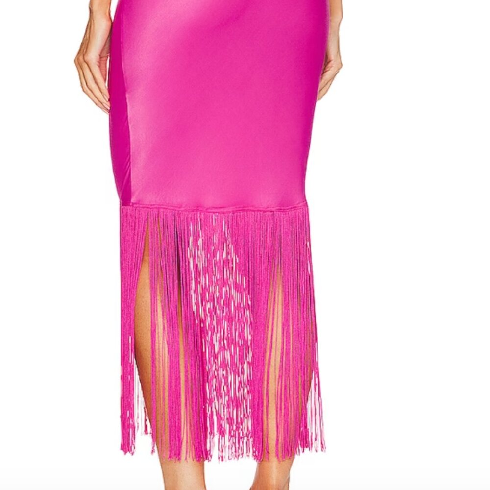 Camila Coelho Hot Pink One-Shoulder Fringe Maxi Dress - Picture 4 of 6